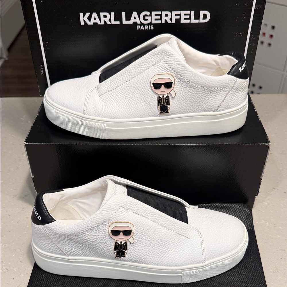 Karl Lagerfeld White and Black Slip-On Shoes